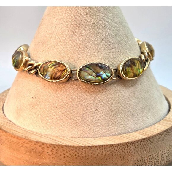 Monet - Mother Of Pearl Link Gold Tone Bracelet - Picture 1 of 6